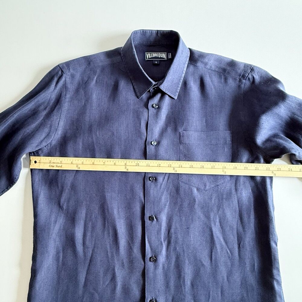 Vilebrequin Button-Up Long Sleeve Shirt Men's Large Blue Linen Coastal Tropical - Picture 11 of 16